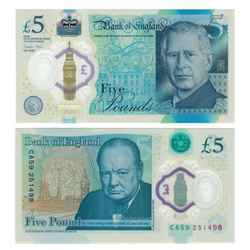 Billete 5 Gran Libra Británica - Rey Carlos III (5 pound / 5 GBP) UNC