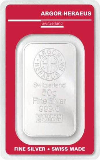  Bar Silver Argor - Heraeus 50 gram