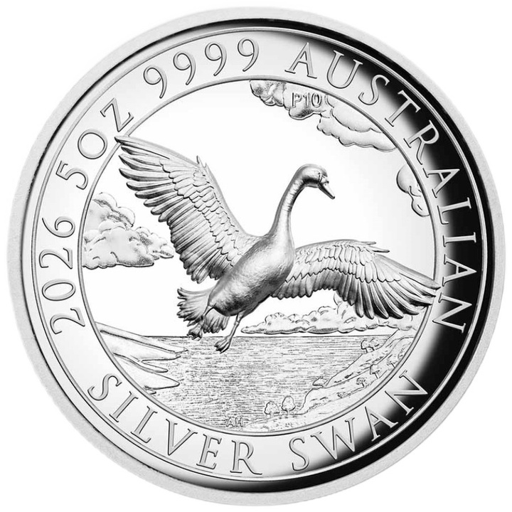 Moneta d'argento Cigno 5 once d'argento 2026 Proof High Relief