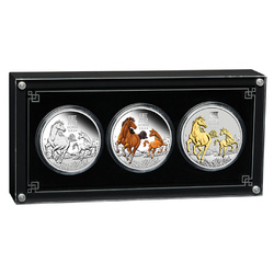 Perth Mint: Lunar III - Anno del Cavallo: Set di 3 monete colorate/placcate in argento 2026 Proof