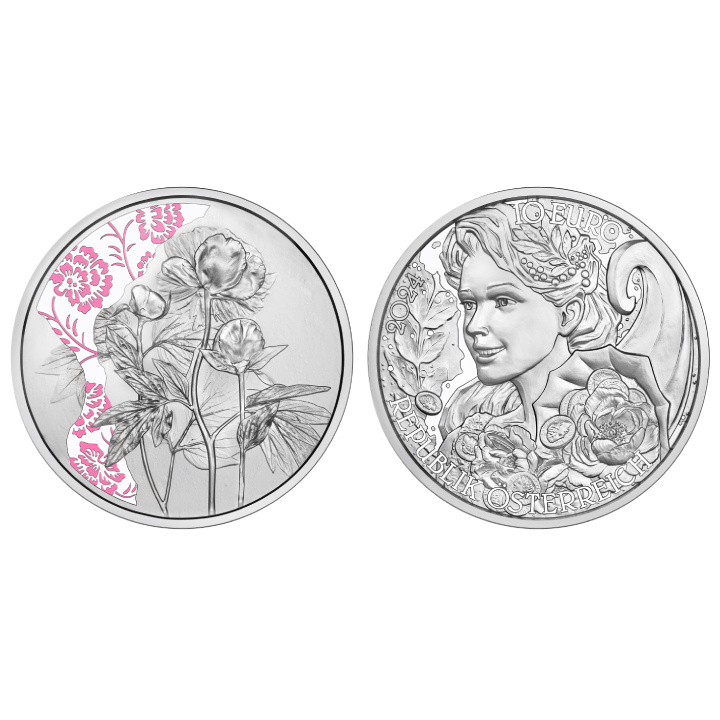 The Peony coloured 10 Euro Silber 2024 Proof Coin