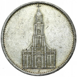 Niemcy, Trzecia Rzesza - Potsdam Garrison Church 5 reichsmarek Srebro 1934-1935