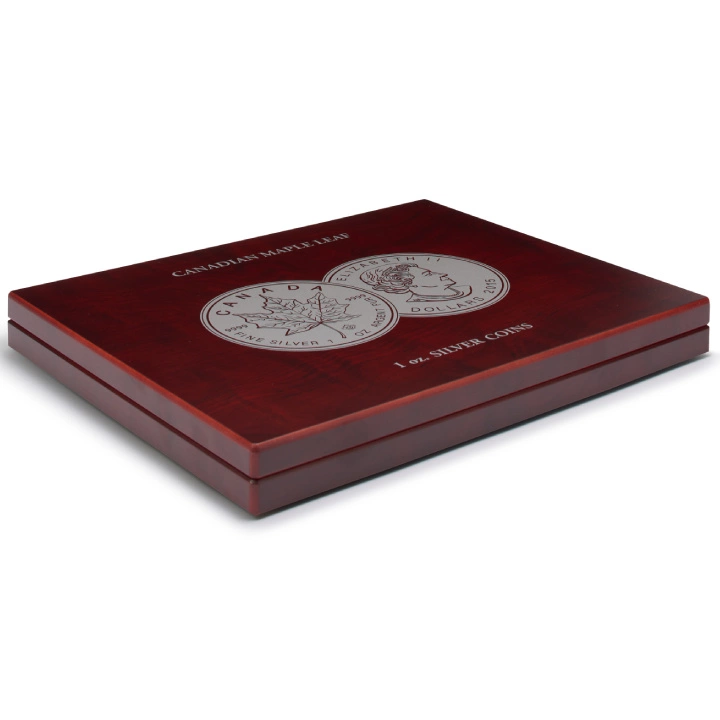 Leuchtturm - Cassetta in mogano Volterra Uno Foglia d'acero 20 x 1 oncia d'argento