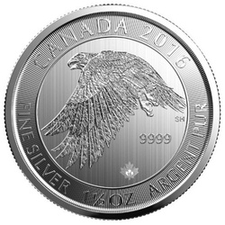 Canada: Ritratti di animali - Falco delle nevi 1,5 once d'argento 2016