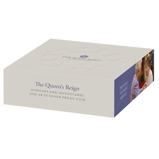 The Queen's Reign Honours and Investitures 2022 UK £5 Silber Proof Coin