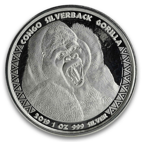 Congo: Goryl srebrnogrzbiety 1 uncja Srebra 2019