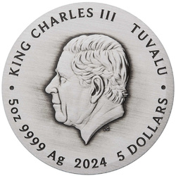 Tuvalu: Dragon and Phoenix kolorowany 5 uncji Srebra 2024 Antiqued Coin