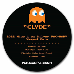 Niue: PAC-MAN GHOST „CLYDE“ barevný 1 unce stříbra 2022 Proof Shaped Coin