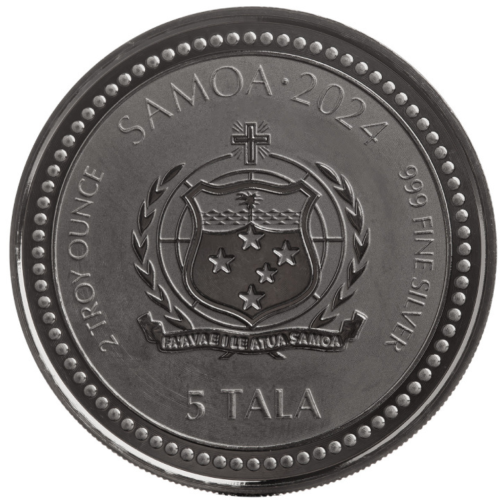Samoa: Year of the Dragon 2 oz Silver 2024 Black Rhodium Coin