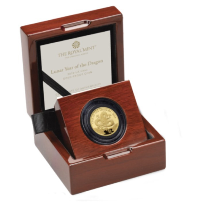 Royal Mint Lunar: Anno del Dragone 1/4 oncia d'oro 2024 Proof
