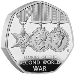Histoires de la Seconde Guerre mondiale 50 pence en argent 2025 Proof Piedfort