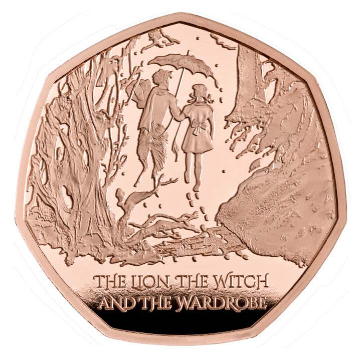 Leone, strega e vecchio armadio 50p Oro 2023 Proof