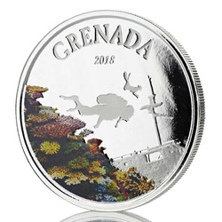 Grenada: Búvárparadicsom színes 1 uncia ezüst 2018 Proof