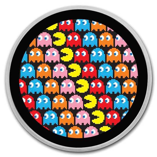 PAC-MAN Pixel Pattern barevný 1 unce stříbra