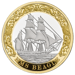 Monedă din argint HMS Beagle 2 lire aurită 2026 Proof Piedfort