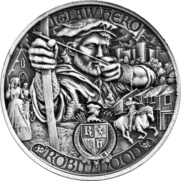 Niue: Robin Hood 1 uncja Srebra 2021 Antiqued Coin