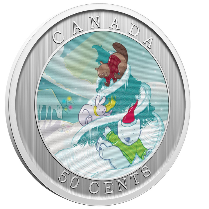 Canada: Whimsical Holiday Tree Coloured 50 Cents 2025 Specimen Lenticular Coin