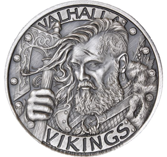 Vikings 1 oz Plata 2022 Moneda Redonda Anticuada