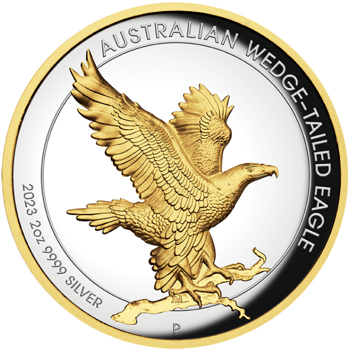 Orzeł Australijski pozłacany 2 uncje Srebra 2023 Proof High Relief