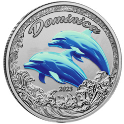 Dominica: Dolphin kolorowany 1 uncja Srebra 2023 Proof