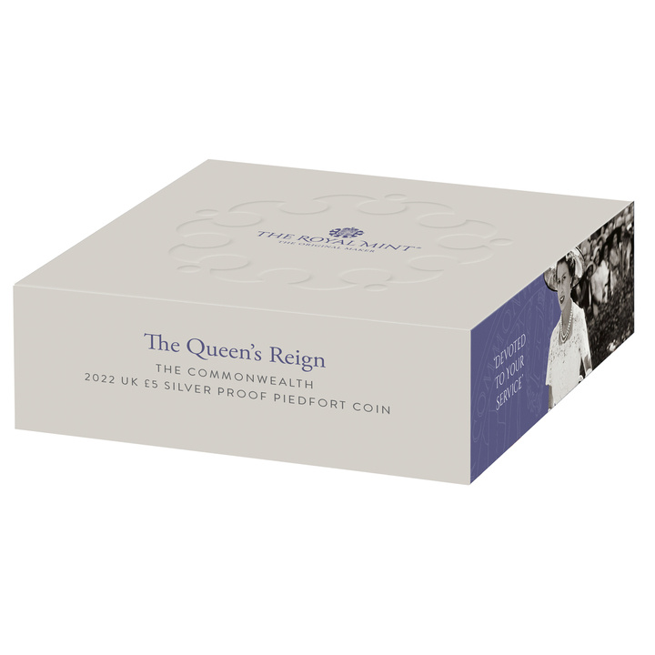The Queens Reign - Commonwealth Srebro £5 2022 Proof Piedfort