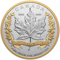 Kanadyjski Liść Klonowy - 35. rocznica 5 uncji Srebra 2023 Matte Proof