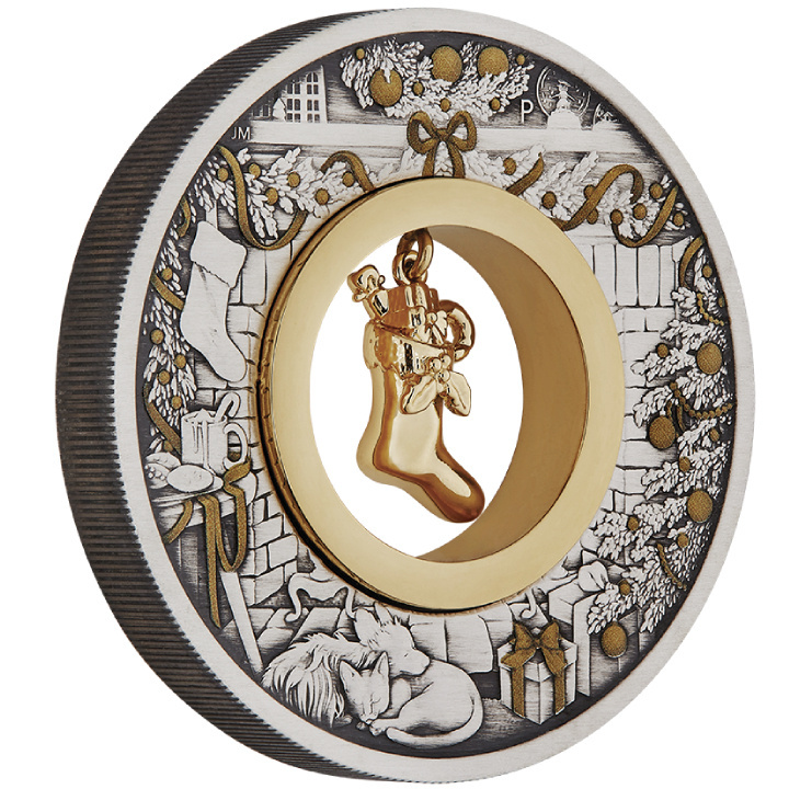 Tuvalu: The Night Before Christmas coloured 2 oz Silver 2023 Gilded Antiqued Coin