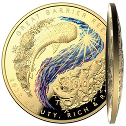 Great Barrier Reef kolorowany 1 uncja Złota 2022 Proof Dome-Shaped Coin