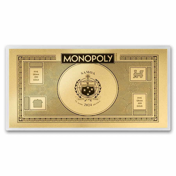 Samoa Bar Coin: Monopoly - Currency Notes 5 grams Gold 2024