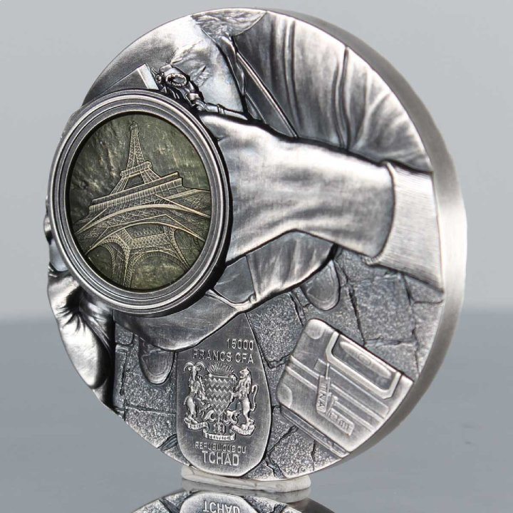 Ciad Tina’s View - Turnul Eiffel din Paris 100 grame Argint 2022 High Relief Antiqued Coin
