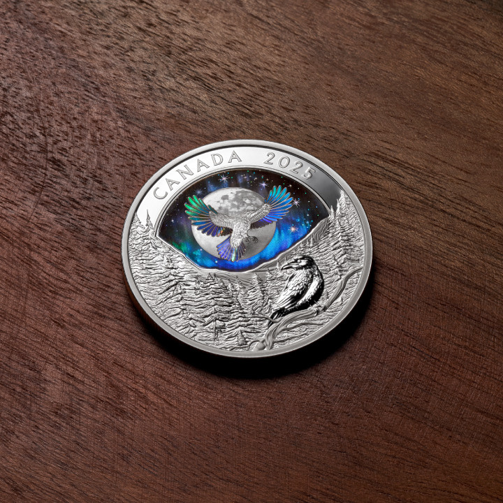 Canada: Moon Sky - Raven Colored $20 Silver 2025 Proof Hologram