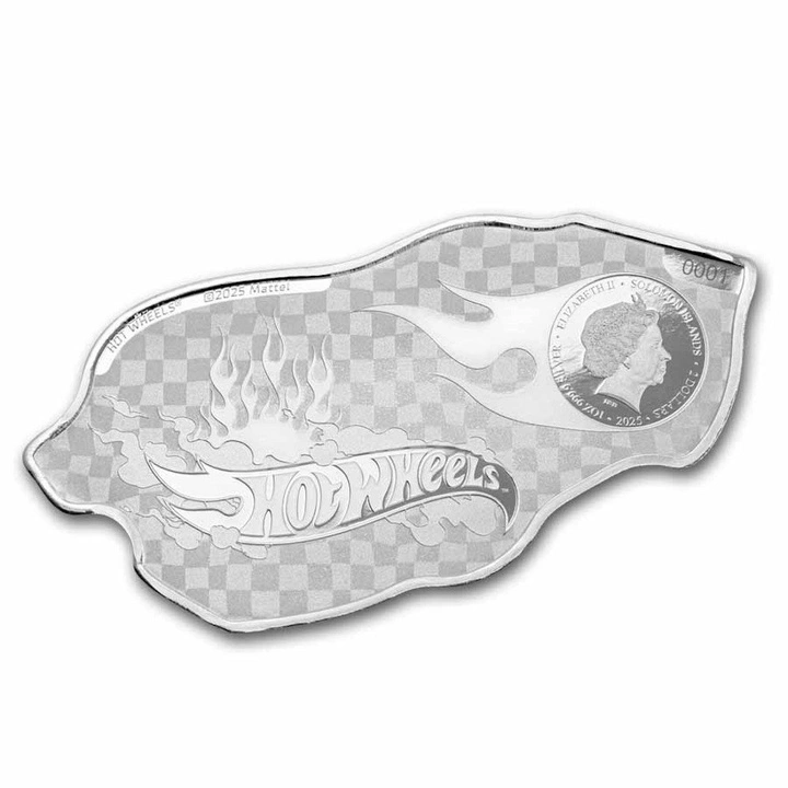 Islas Salomón: Hot Wheels 24/Seven coloreada 1 oz Plata 2025 Moneda con forma – Acabado Proof