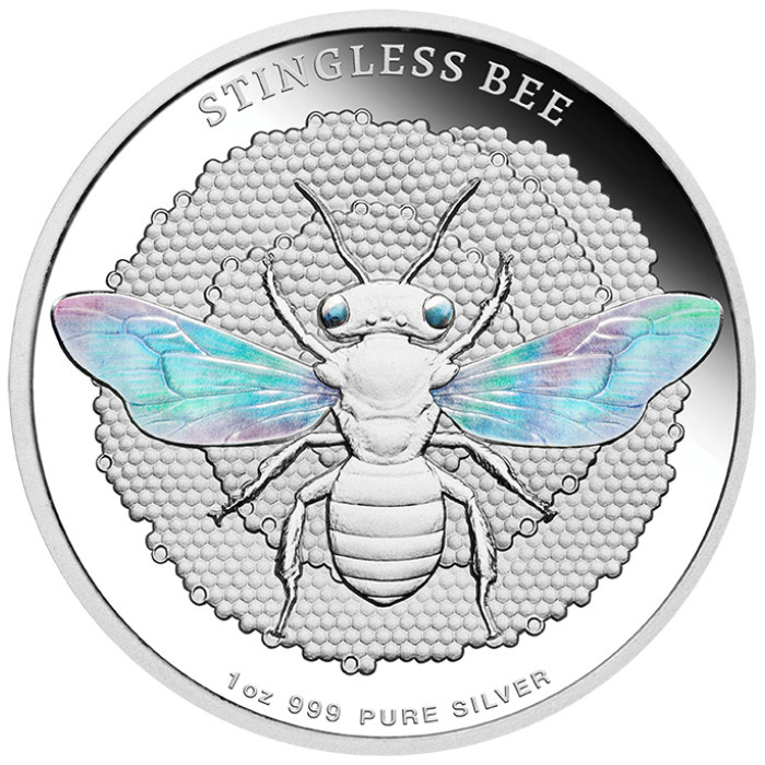 Niue: Australian Native Bees – Blue-banded Bee 1 unce stříbra 2025 Proof Hologram