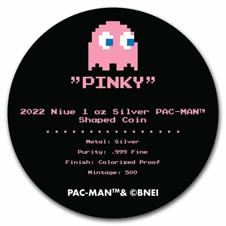 Niue: PAC-MAN GHOST "PINKY" colorized 1 oz Silber 2022 Proof Shaped Coin