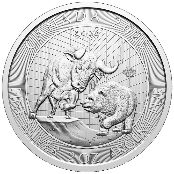 Canada : Bull and Bear 2 onces d'argent 2025
