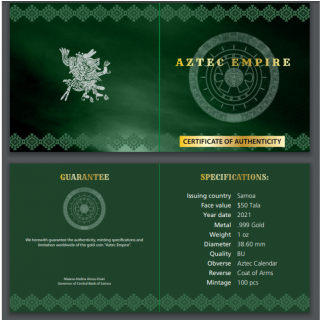 Samoa: Calendario Azteca 1 oz Oro 2021
