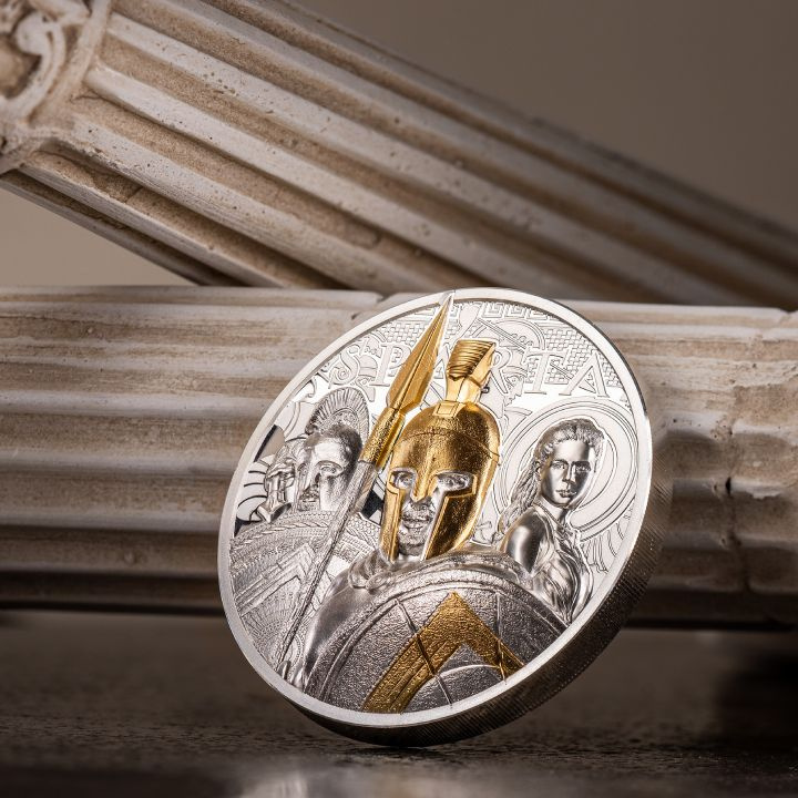 Isole Cook: Sparta placcata in oro 3 once d'argento 2023 Proof Ultra High Relief