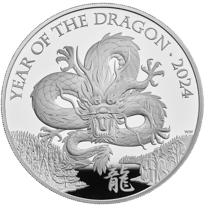 Royal Mint Lunar: Anno del Dragone 5 once d'argento 2024 Proof