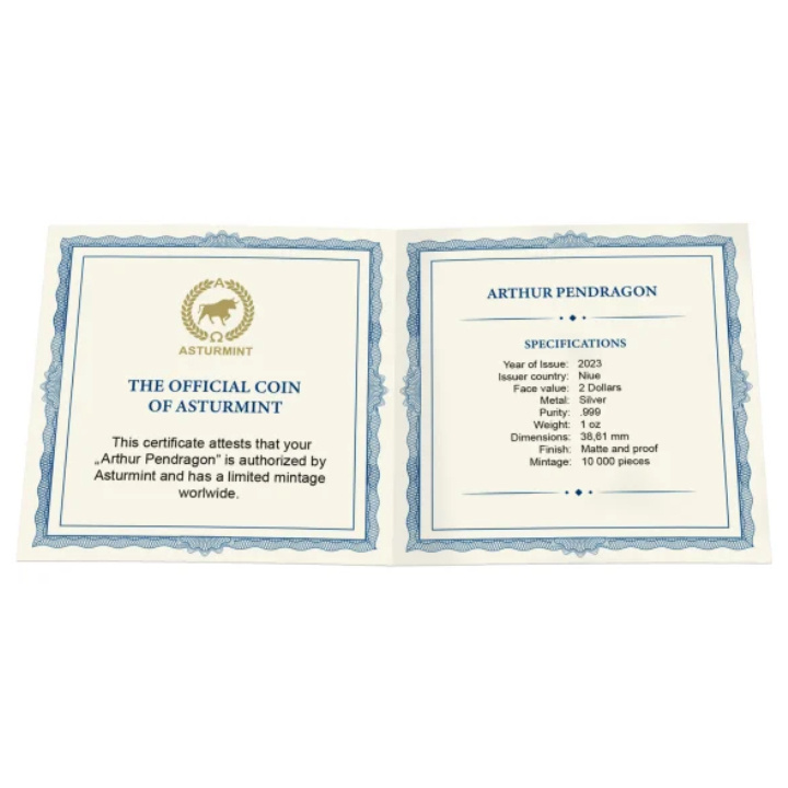 Niue: Camelot - Artù Pendragon 1 oncia d'argento 2023 Proof opaco