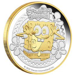 Tuvalu: SpongeBob SquarePants 2 oz Silver 2024 Gilded Proof