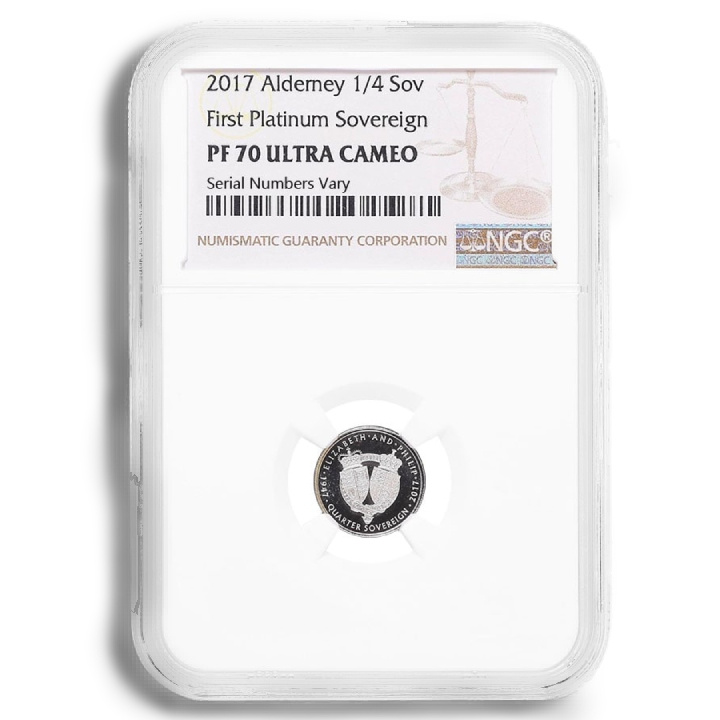 Alderney : 1/4 souverain en platine 2017 Proof NGC PF70 Ultra Cameo
