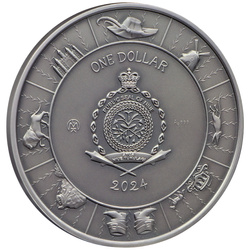 Niue: Fairy Tales - Kot w butach kolorowany $1 Srebro 2024 High Relief Antiqued Coin	