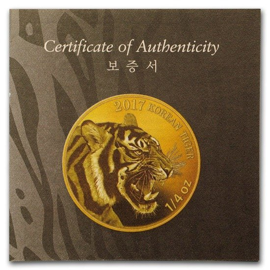 Tigre Coreano 1/4 onza Oro 2017