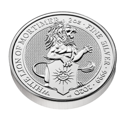 Bestias de la Reina: Mortimers León Blanco 2 oz Plata PAQUETE DE 10 PAQUETES 2020