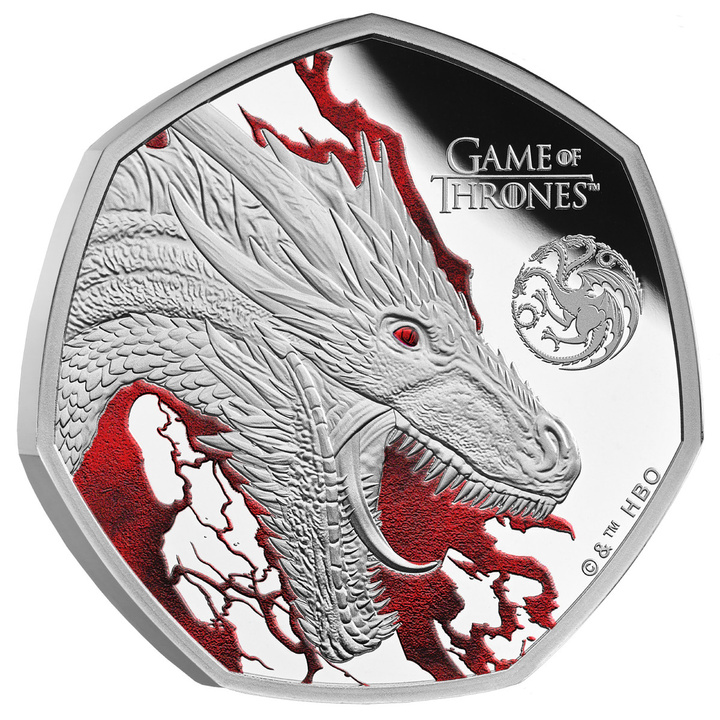 Silver Coin Game of Thrones - Fire 50p Coloured Silver 2026 Proof