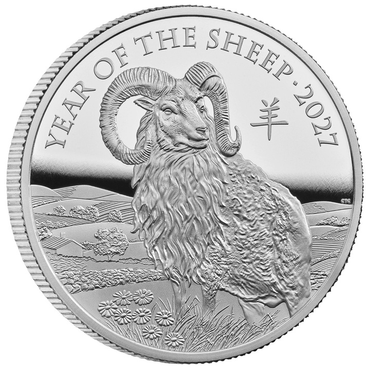 Stříbrná mince The Royal Mint: Lunar - Rok ovce 1 unce stříbra 2027 Proof