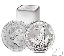 Britannia 1 oz Plata 2020 PAQUETE DE 25 BOLSITAS