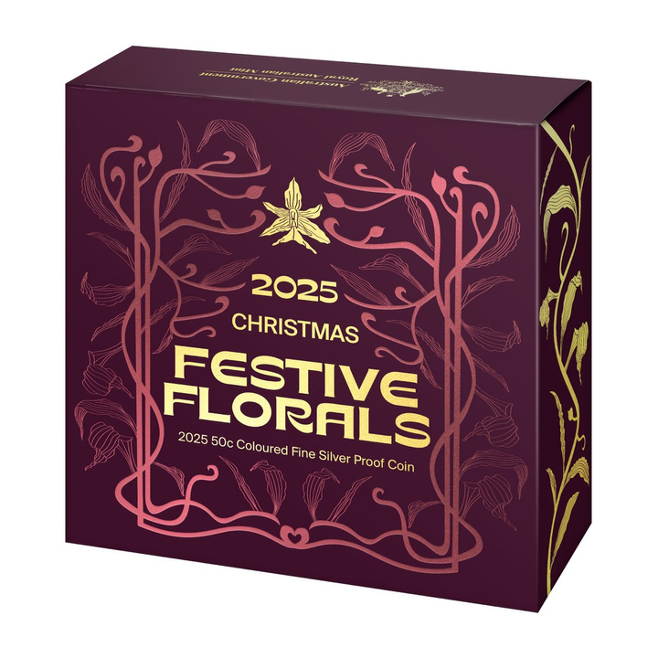 Christmas Decoration - Festive Floral kolorované 50c Stříbro 2025 Proof