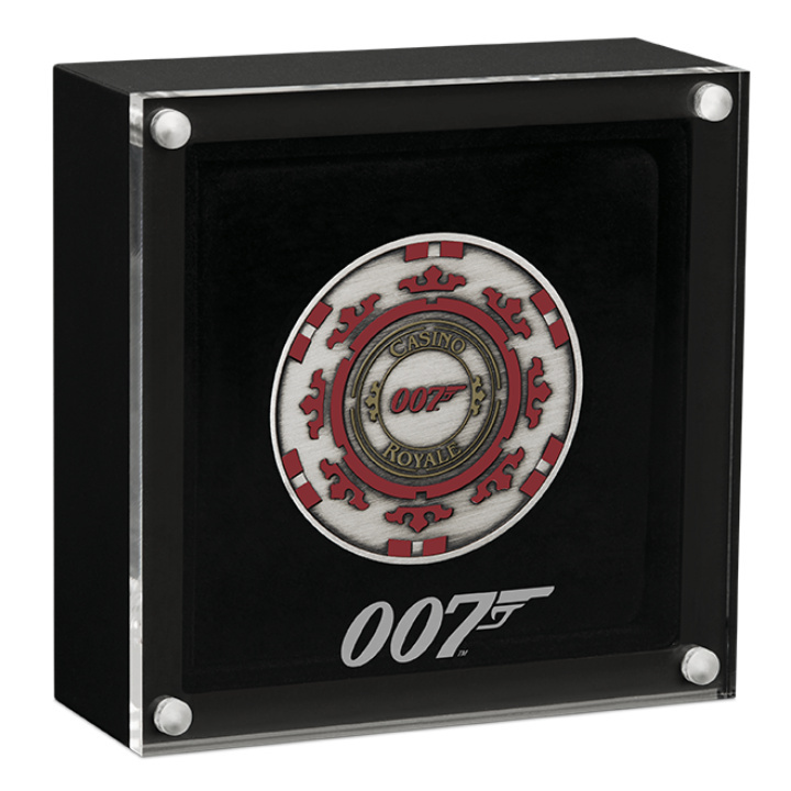 Tuvalu: James Bond - Casino Royale "Casino Chip" kolorowany 1 uncja Srebra 2023 Antiqued Coin