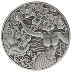 Samoa: Mermaid & Pearl 1 Unze Silber 2025 Antiqued Coin